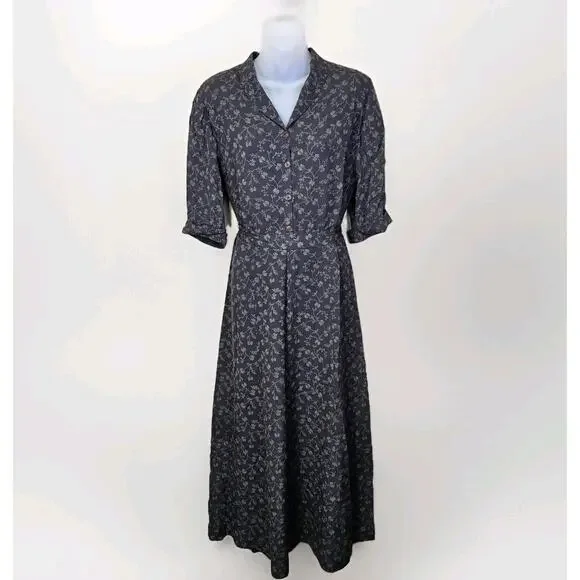 Sundance Womens 10 Silk Floral Maxi Dress Retro Botanical Palm Tree Belted Green - Picture 2 of 16